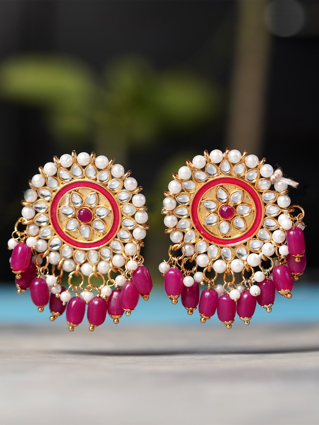 

Zoey Gold Plated Kundan Contemporary Drop Earrings