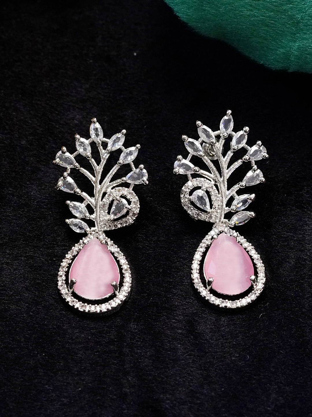 

Zoey Rhodium-Plated Contemporary Drop Earrings, Pink