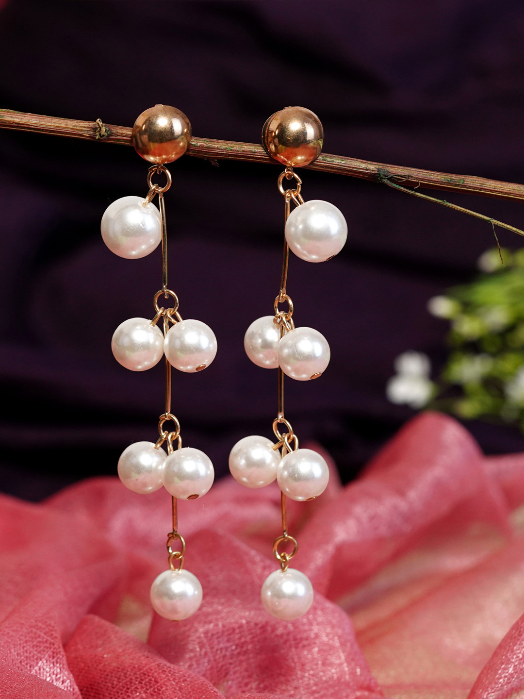 

Zoey Gold-Plated Pearl-Beaded Contemporary Drop Earrings