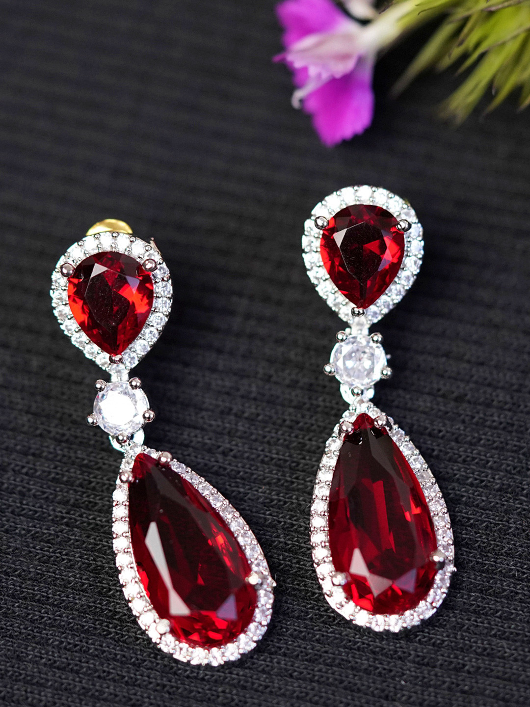 

Zoey Silver-Plated Kundan Contemporary Stud Earrings, Red