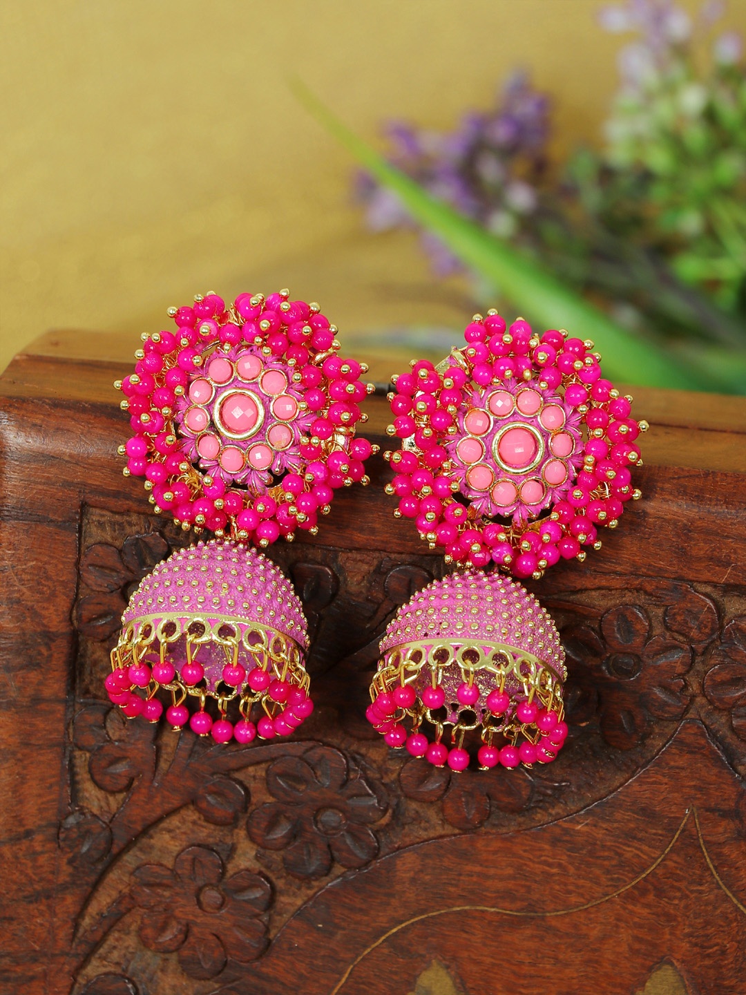 

Zoey Gold-Plated Beaded Dome Shaped Jhumkas