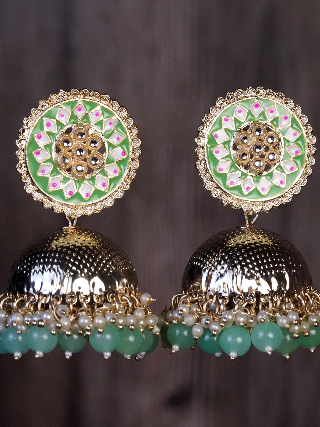 

Zoey Gold Plated Stone Studded & Beaded Contemporary Jhumkas, Silver