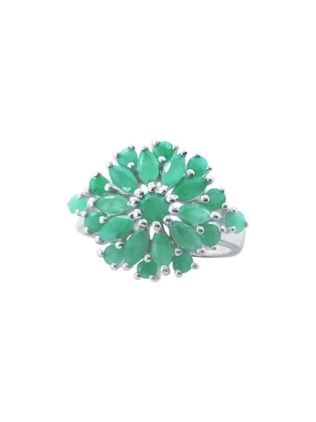 

Exotic India Emerald Stone Sterling Silver Floral Ring
