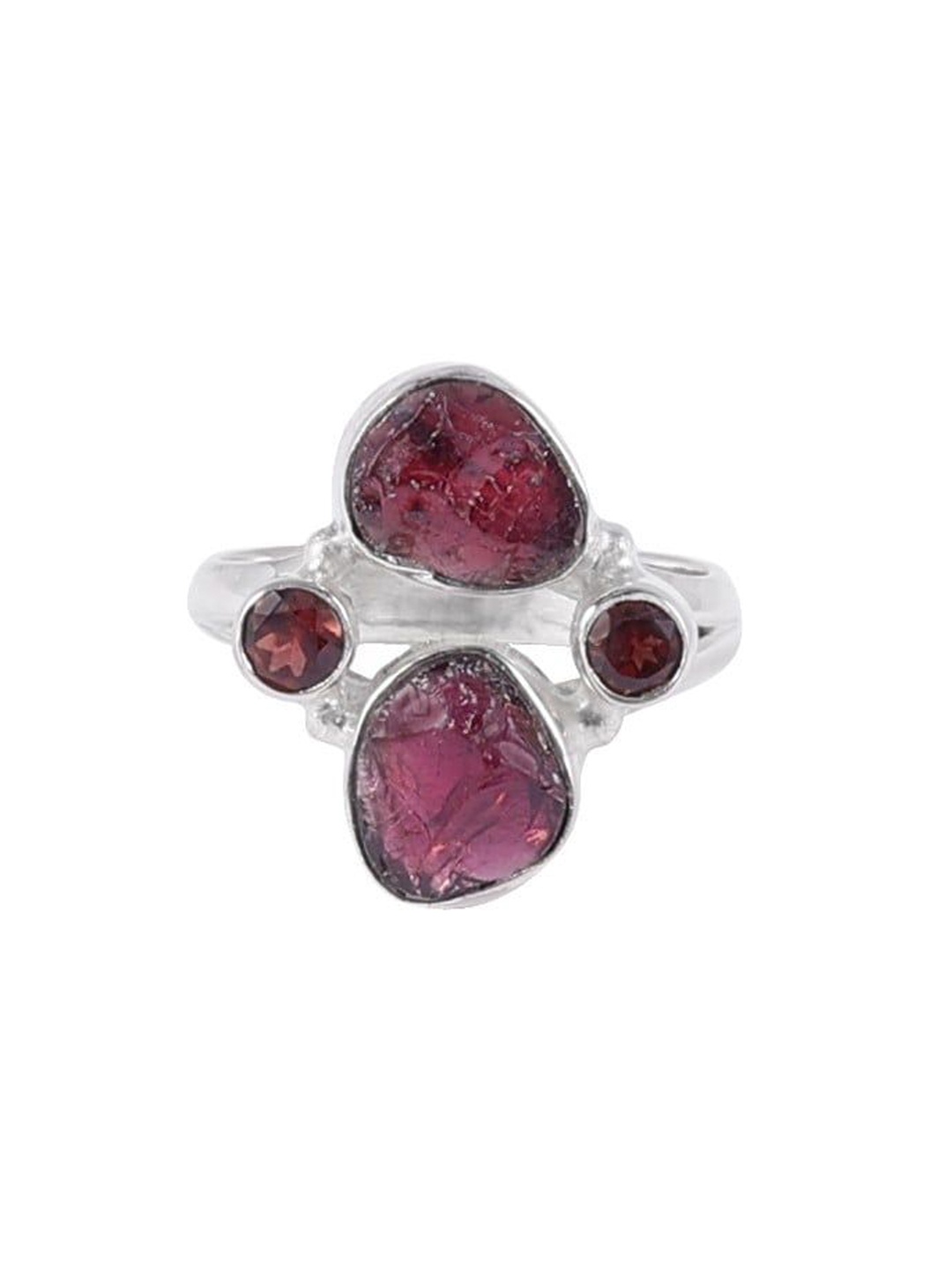 

Exotic India Rugged Precious Ruby With Garnet Gemstone Sterling Silver Ring