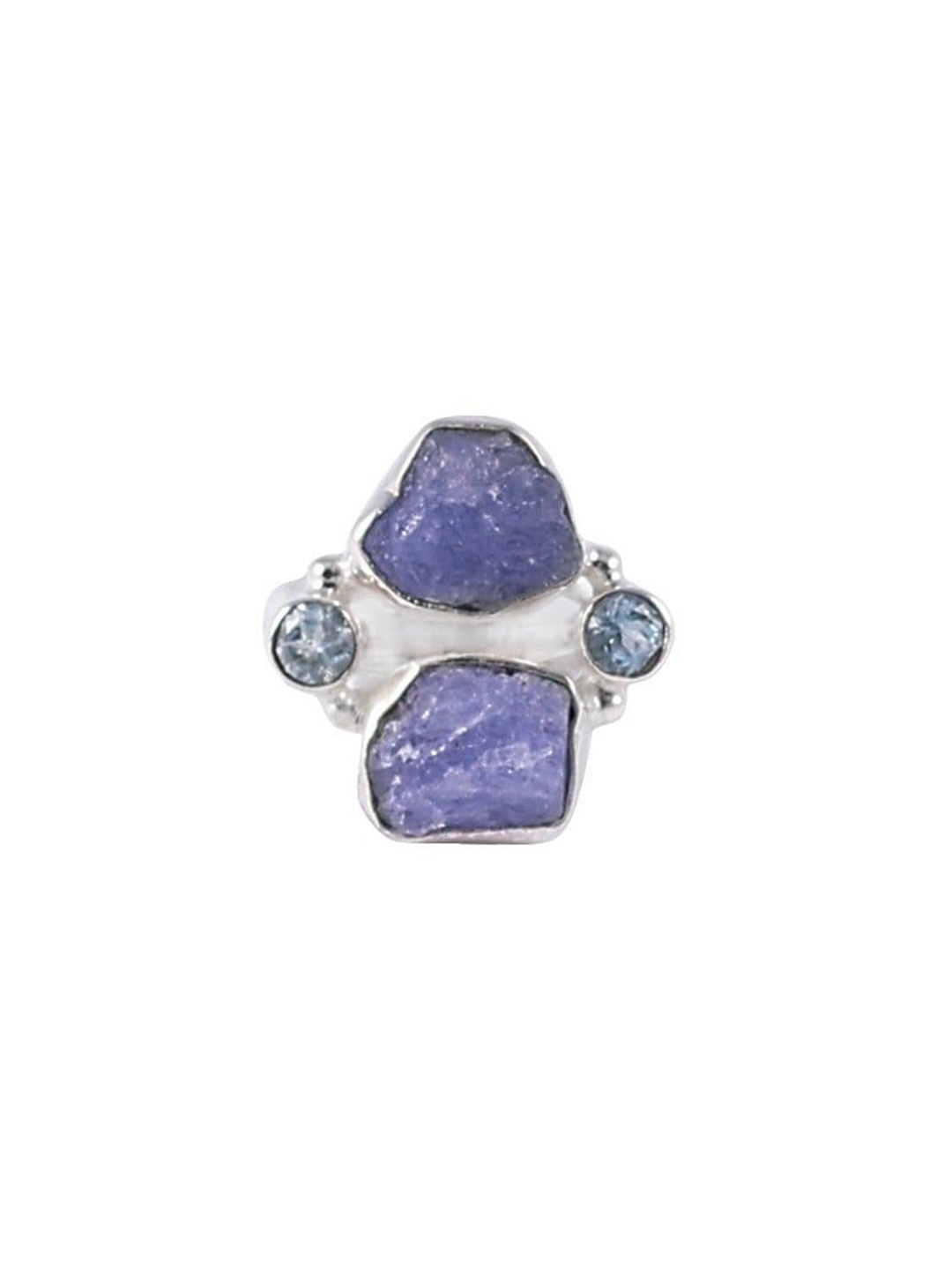 

Exotic India Rugged Precious Iolite With Blue Topaz Gemstone Sterling Silver Ring