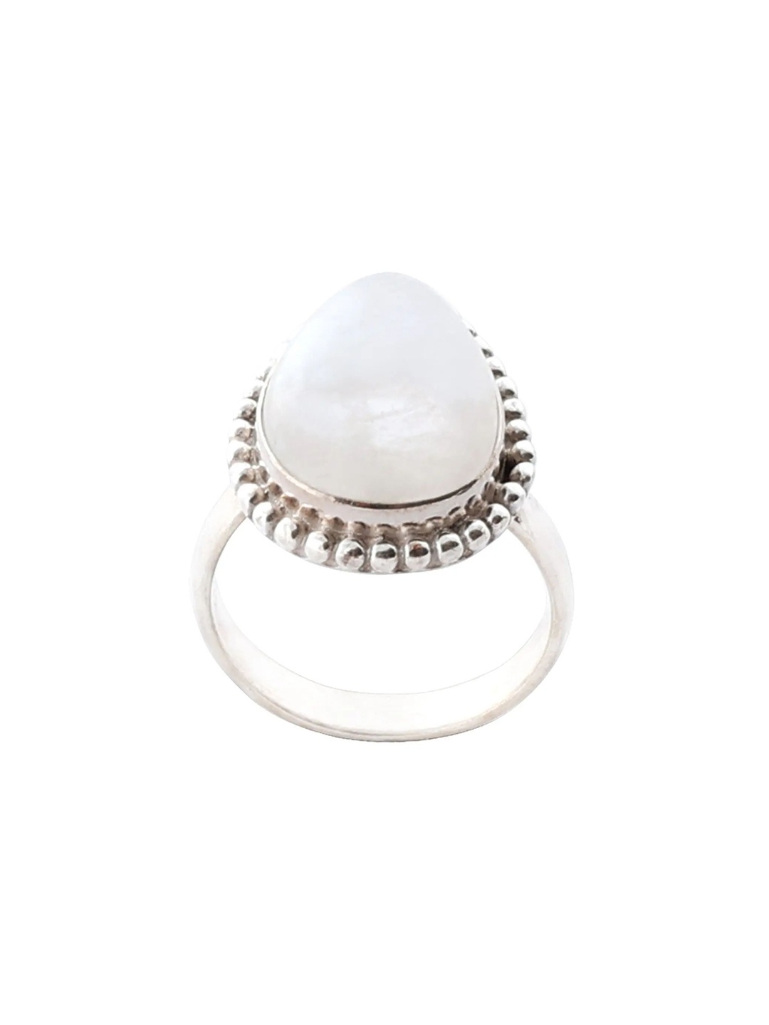 

Exotic India Rainbow Moonstone Paan Shape Sterling Silver Ring