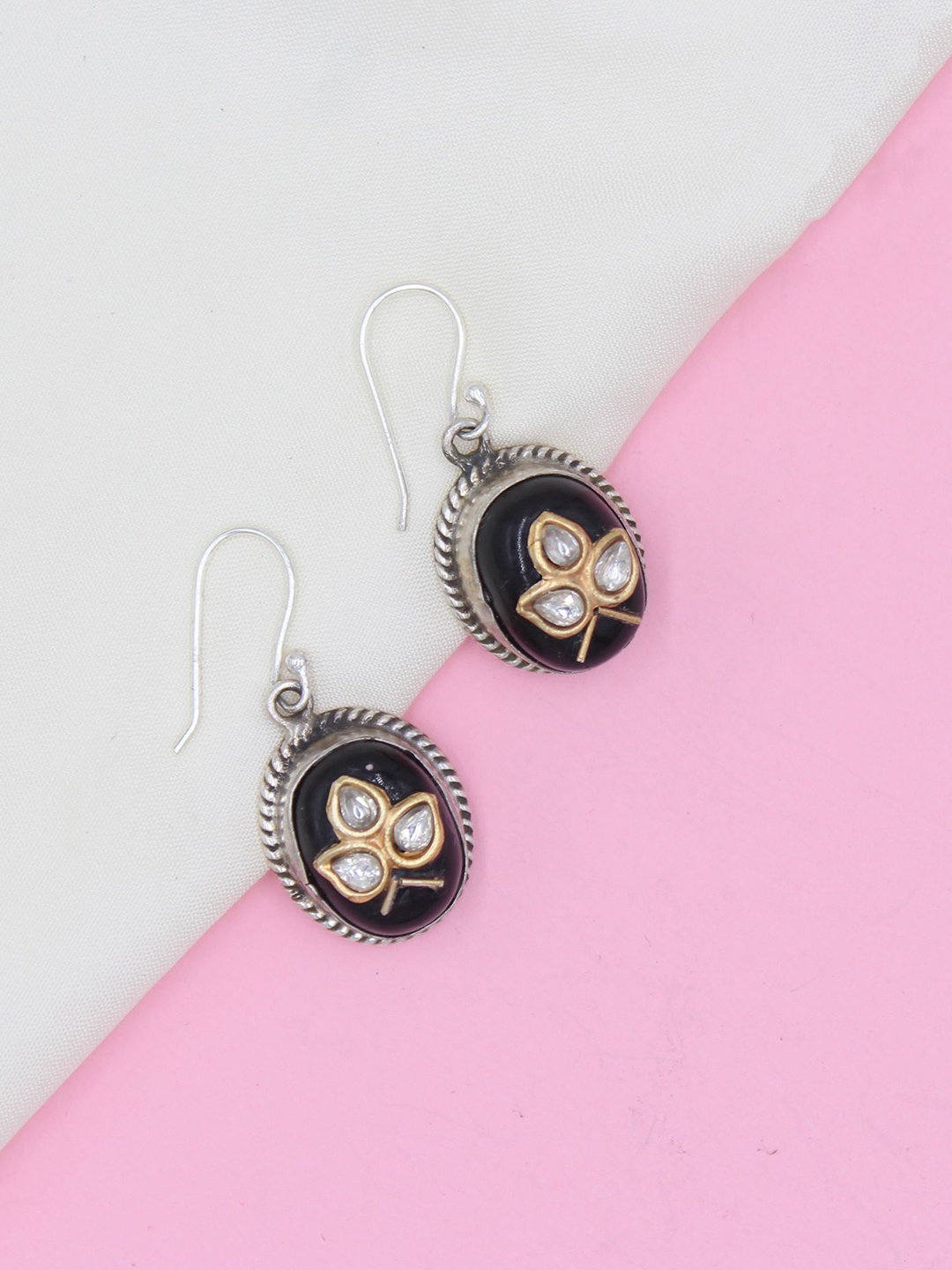 

SANGEETA BOOCHRA 925 Sterling Silver Onyx Studded Classic Drop Earrings