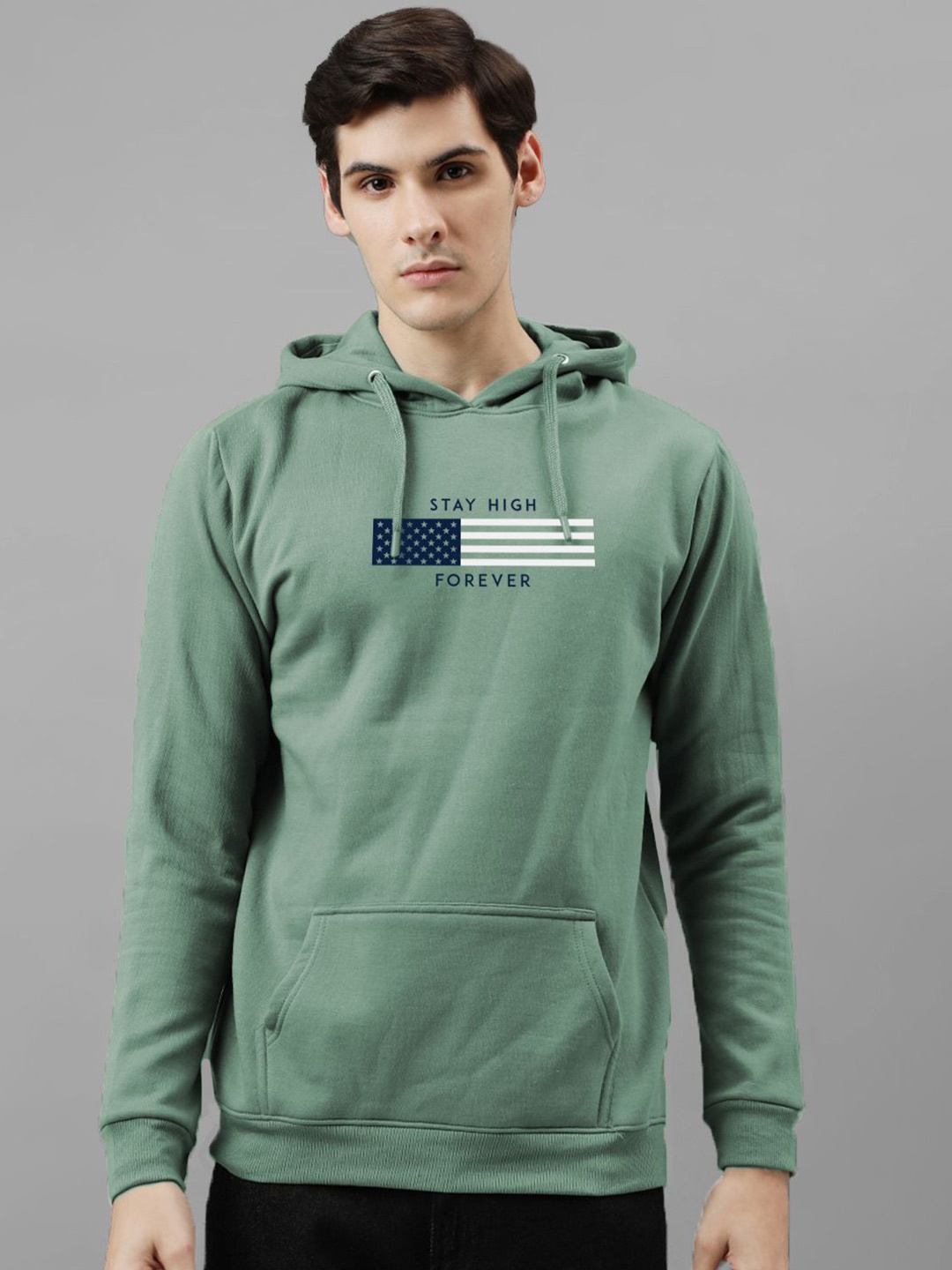 

ADRO Men Printed Hooded Pullover Sweatshirt, Sea green