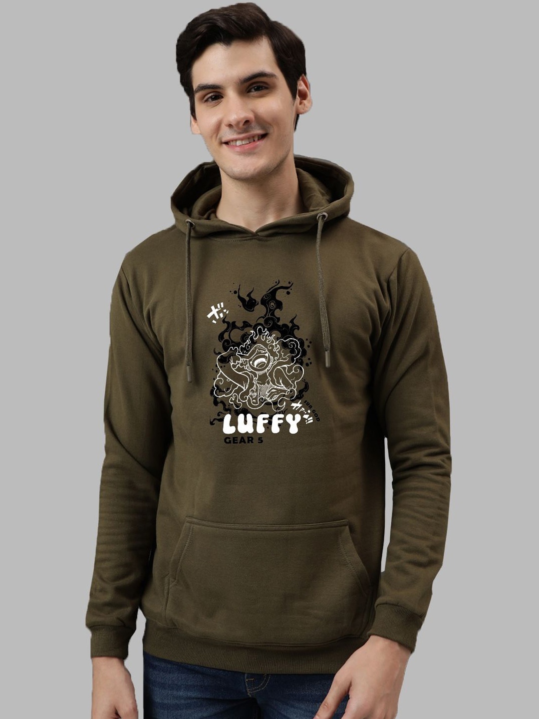 

ADRO Men Printed Hooded Pullover Sweatshirt, Olive