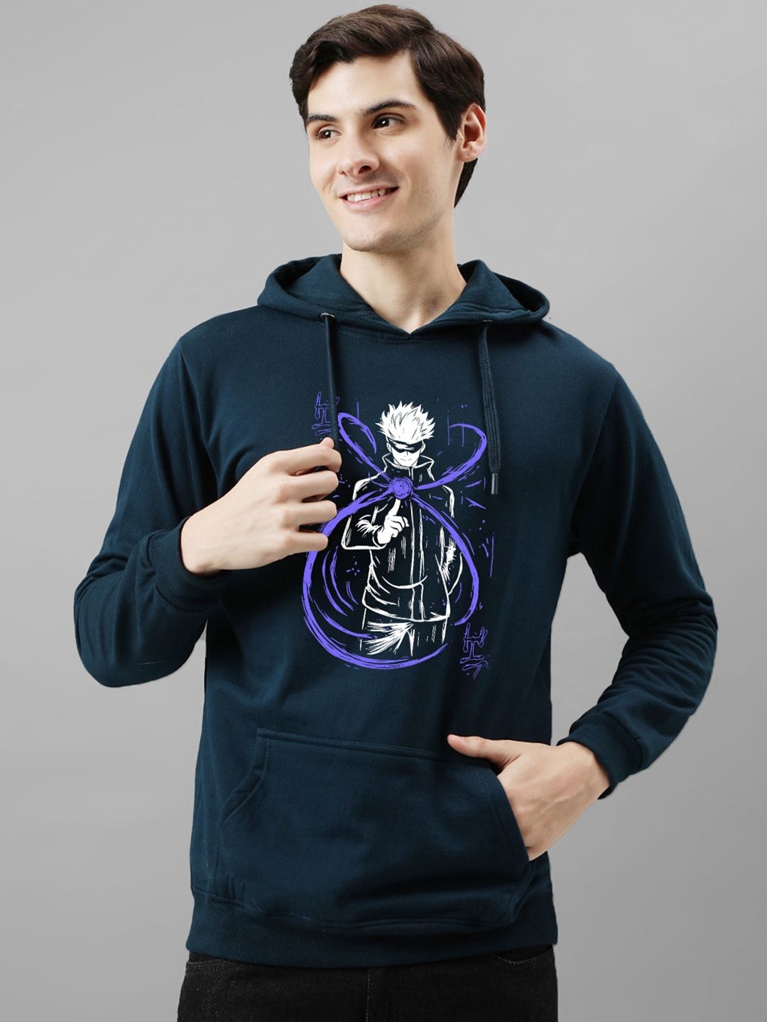 

ADRO Men Printed Hooded Sweatshirt, Teal
