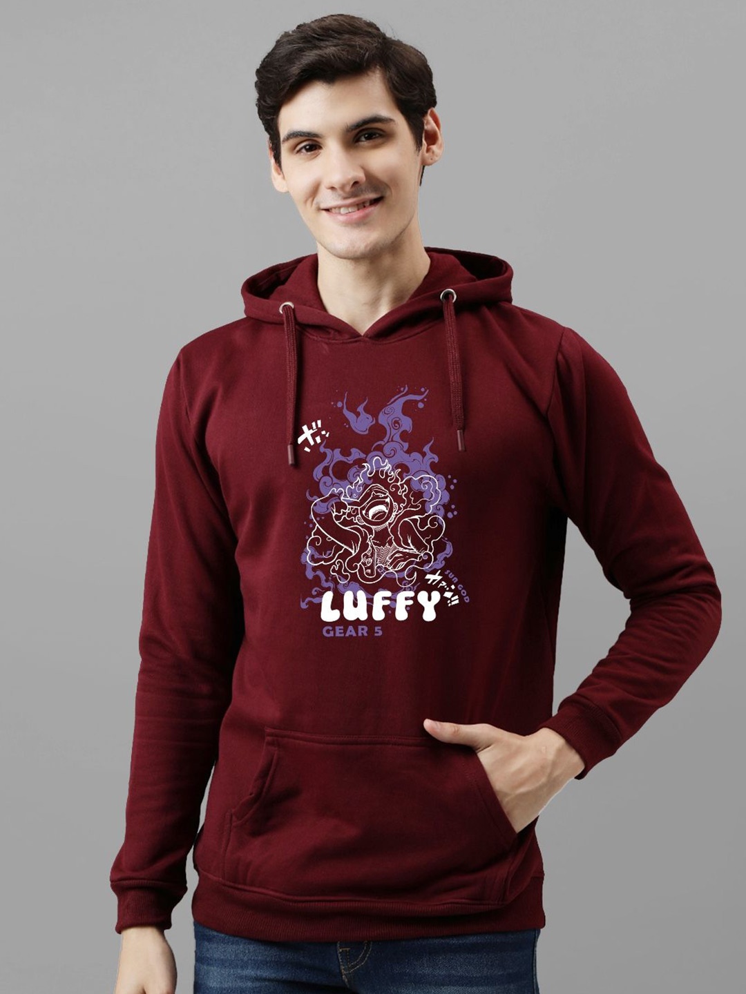 

ADRO Men Printed Hooded Sweatshirt, Maroon