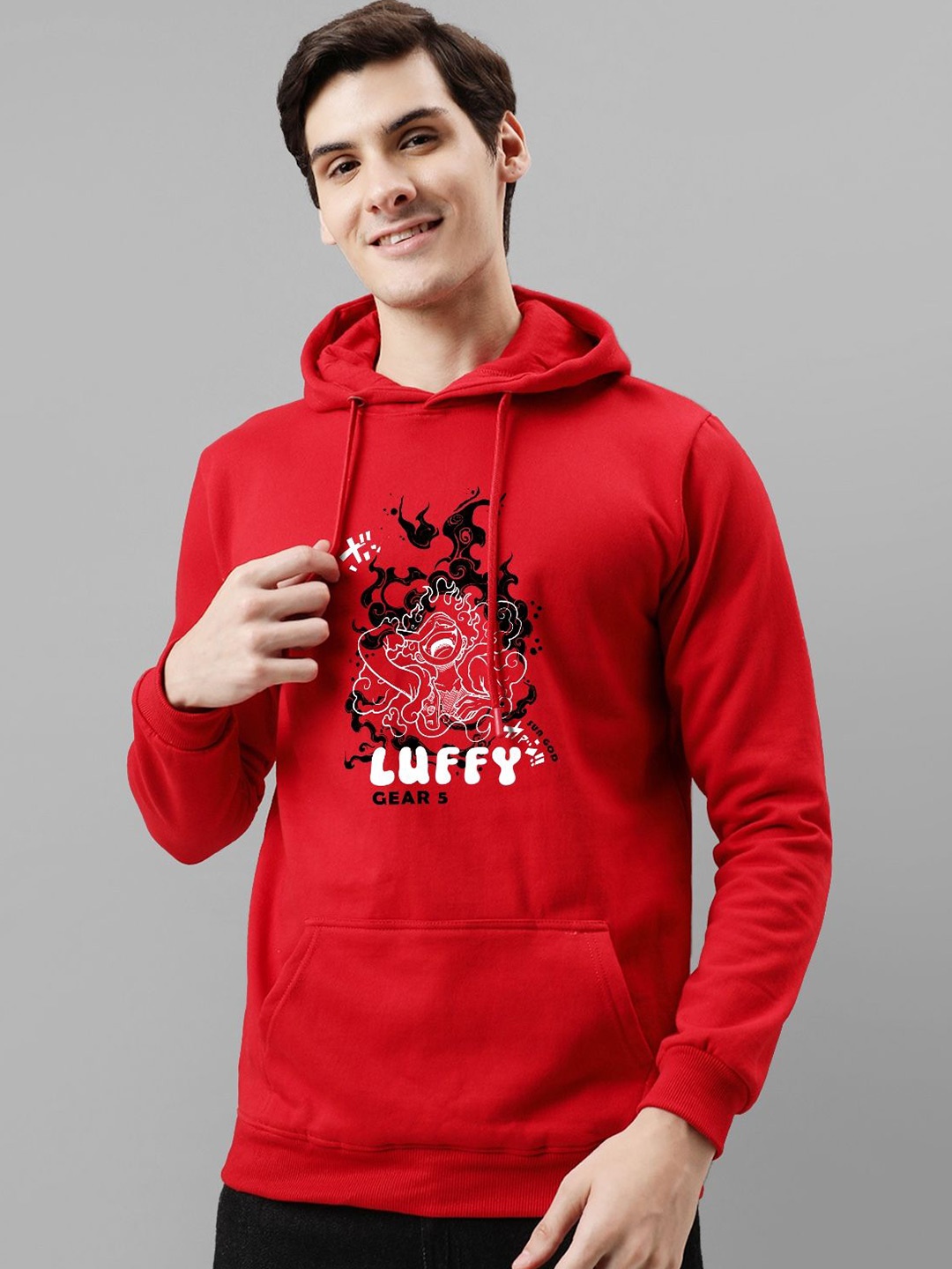 

ADRO Men Printed Hooded Pullover Sweatshirt, Red