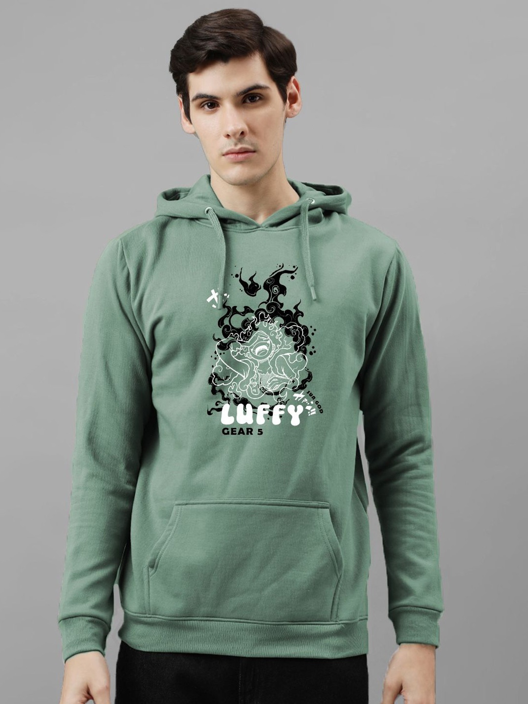 

ADRO Men Printed Hooded Pullover Sweatshirt, Sea green