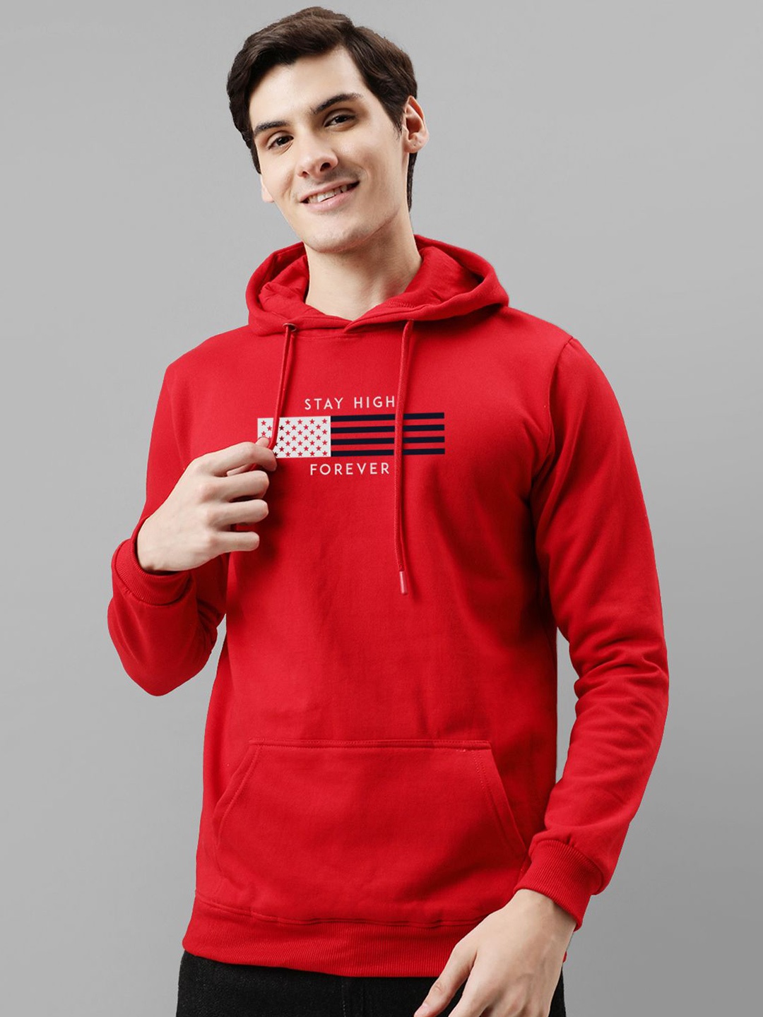 

ADRO Men Printed Hooded Pullover Sweatshirt, Red