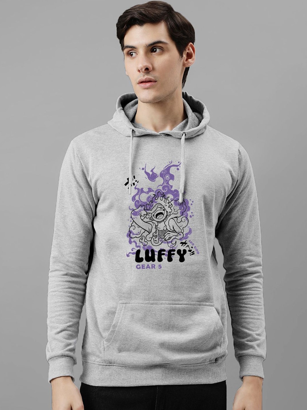 

ADRO Men Printed Hooded Pullover Sweatshirt, Grey