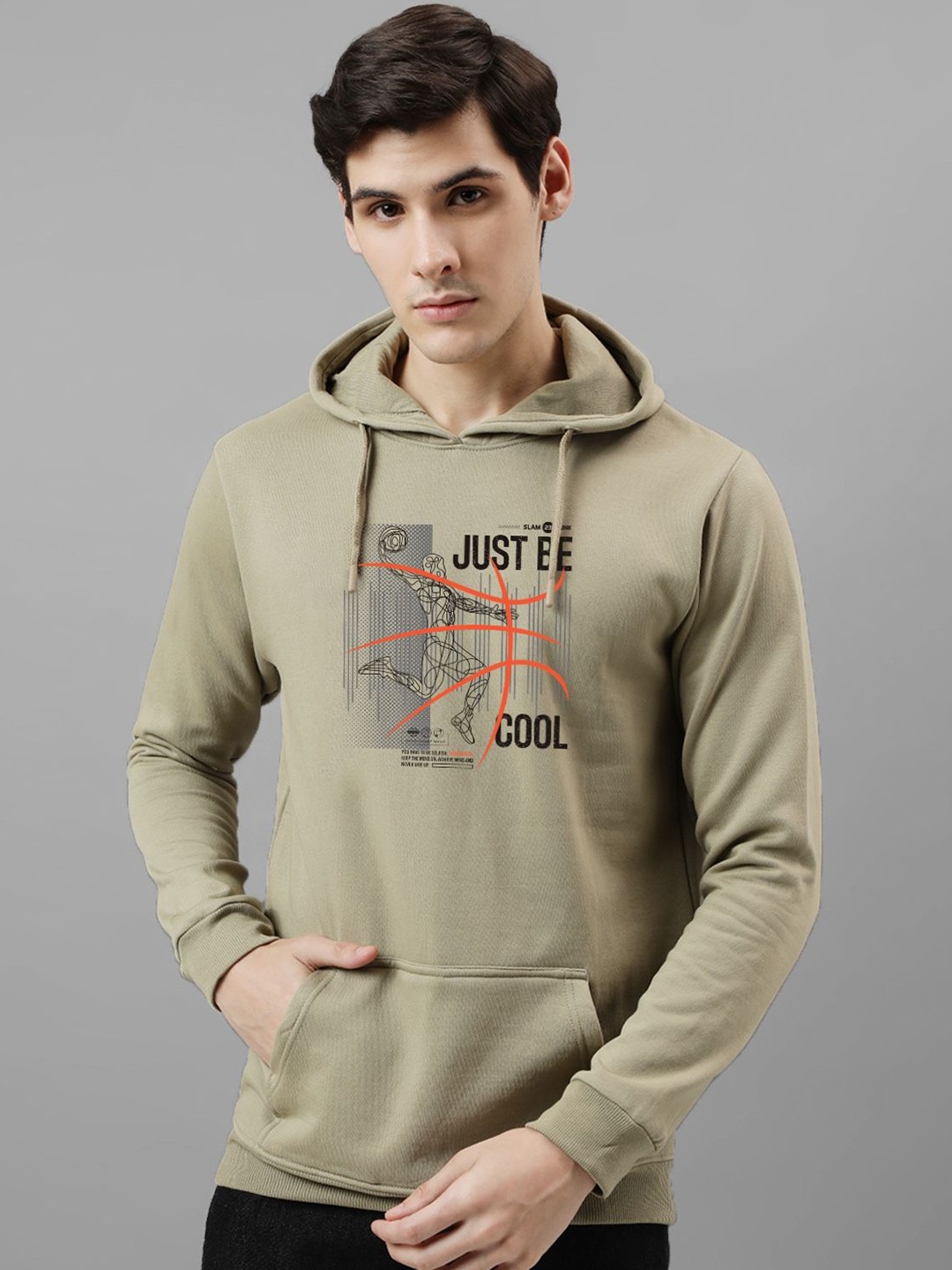 

ADRO Men Printed Hooded Sweatshirt, Beige