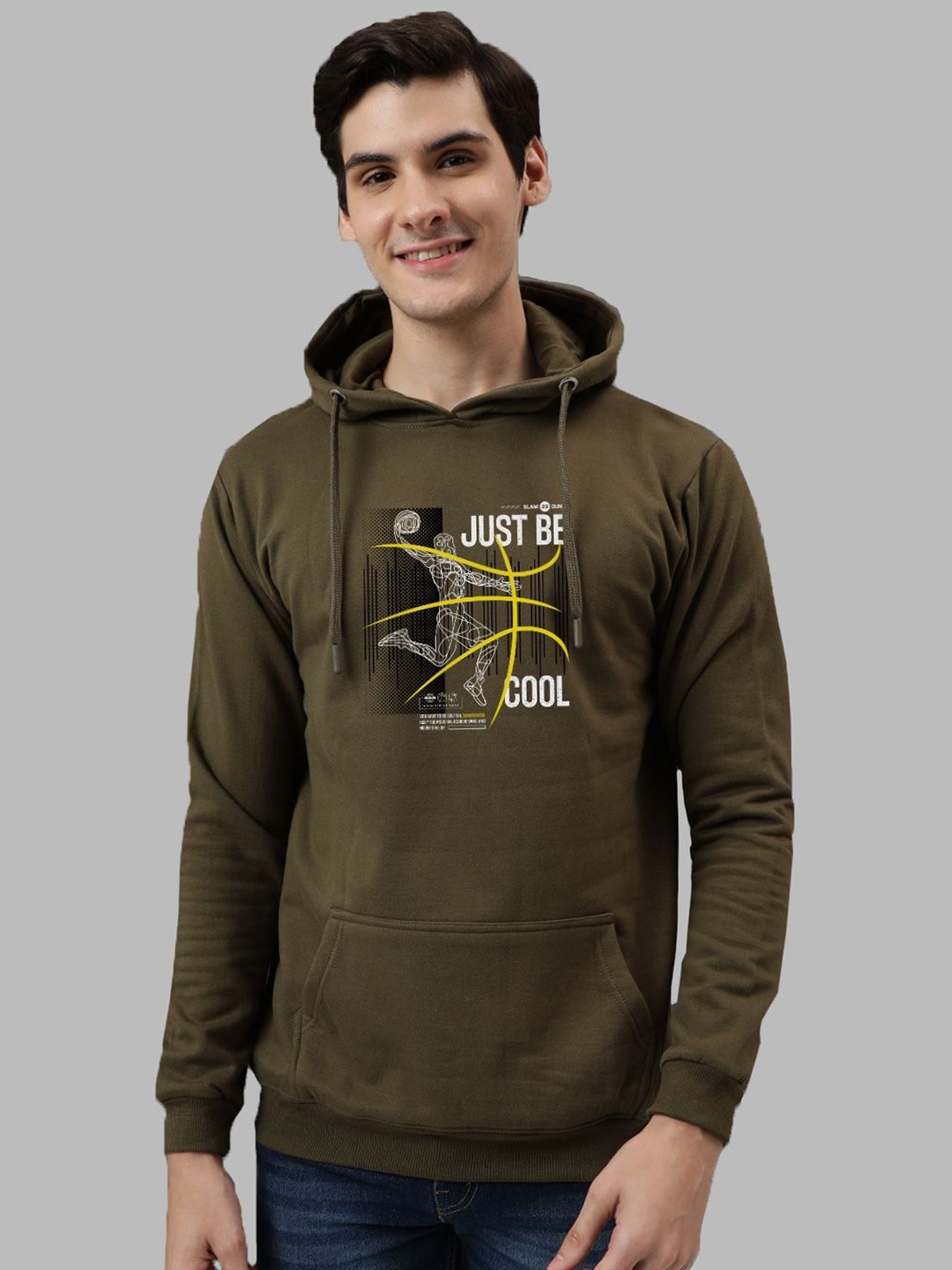 

ADRO Men Printed Hooded Pullover Sweatshirt, Olive