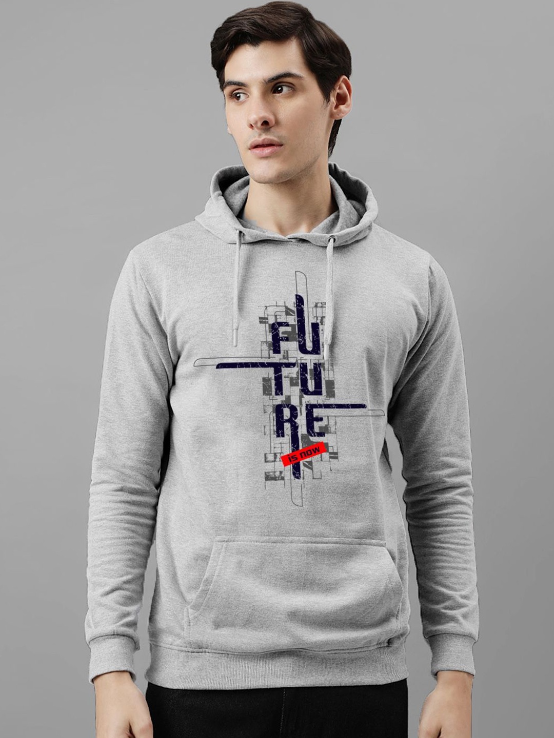 

ADRO Men Printed Hooded Pullover Sweatshirt, Grey