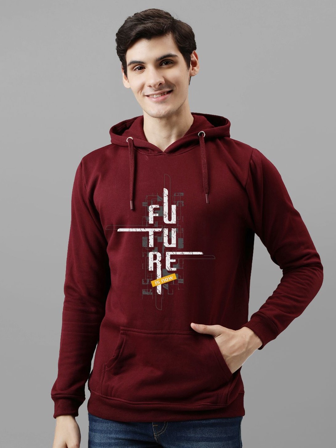 

ADRO Men Printed Hooded Sweatshirt, Maroon