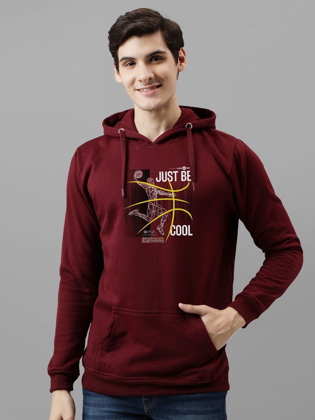 

ADRO Men Printed Hooded Pullover Sweatshirt, Maroon