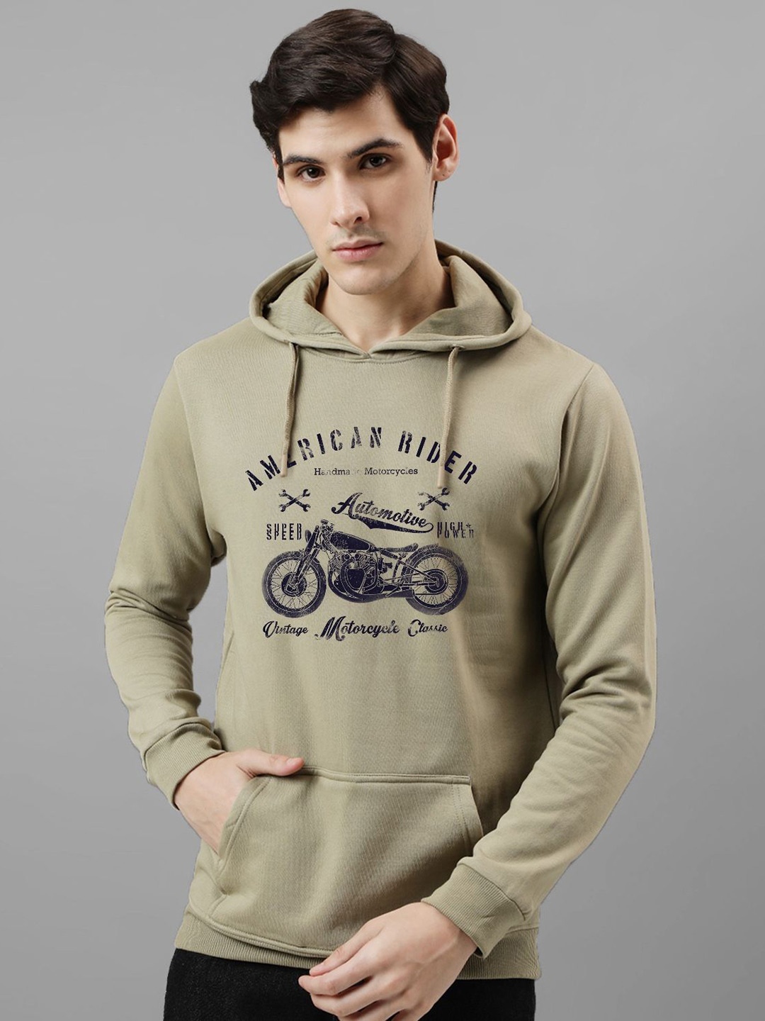 

ADRO Men Printed Hooded Pullover Sweatshirt, Beige