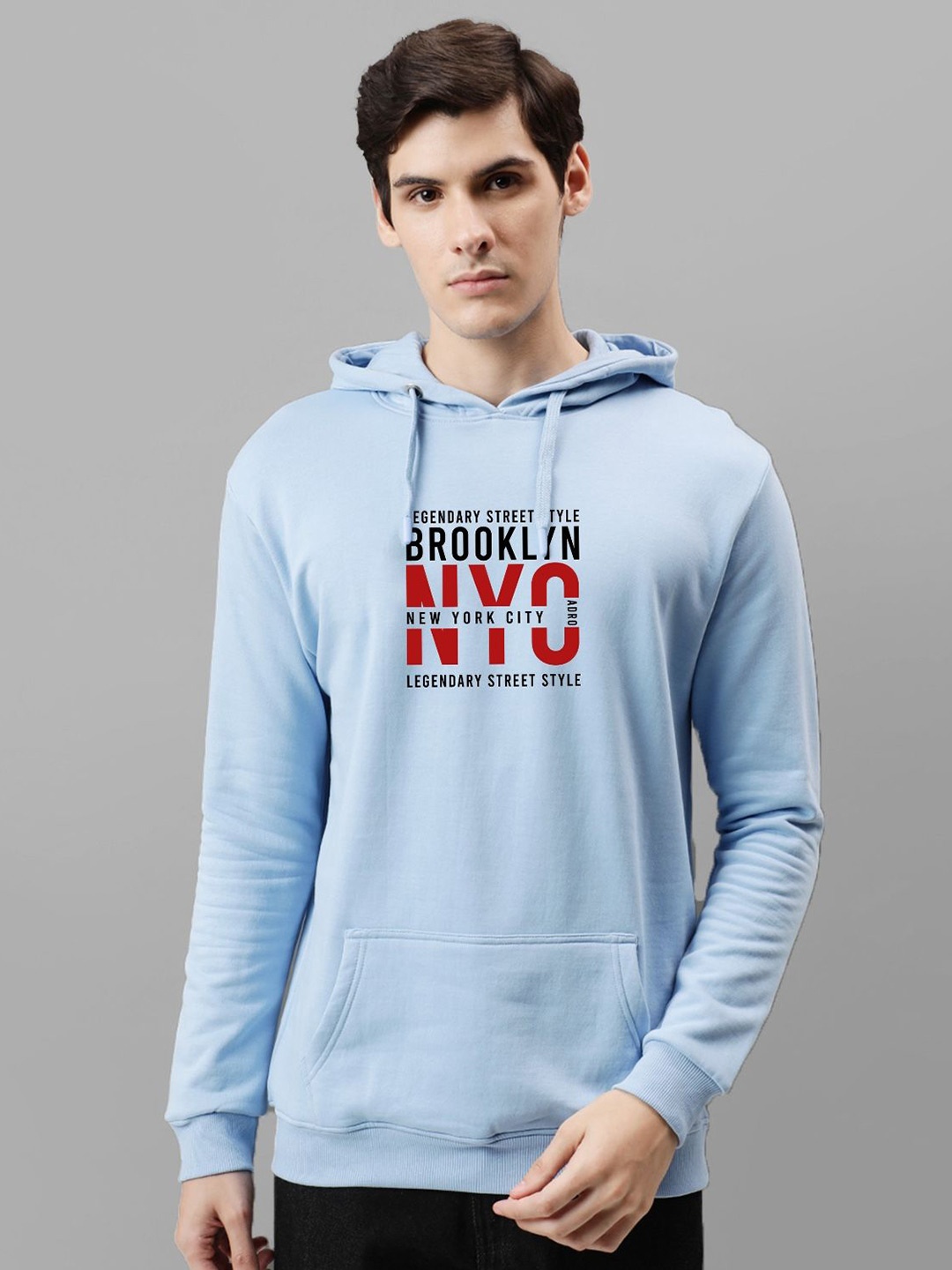 

ADRO Men Printed Hooded Sweatshirt, Blue