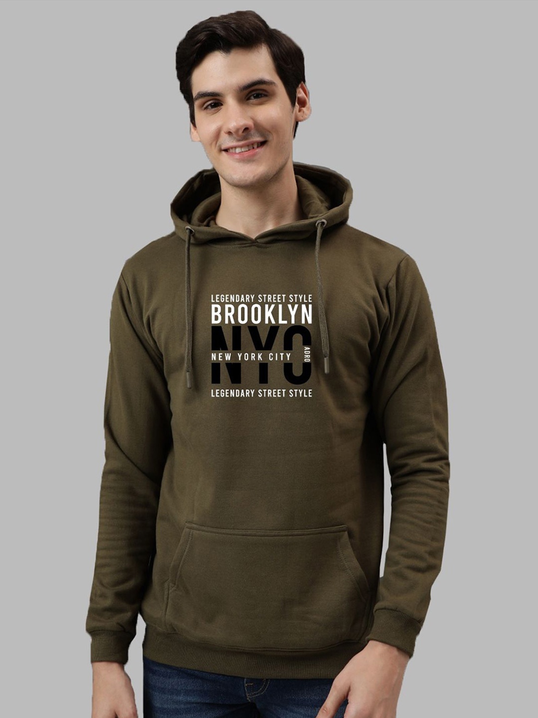 

ADRO Men Printed Hooded Pullover Sweatshirt, Olive
