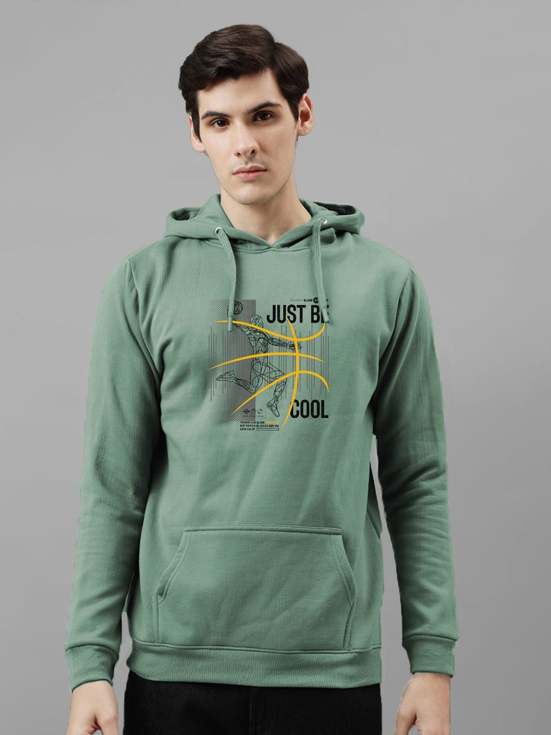 

ADRO Men Printed Hooded Sweatshirt, Sea green