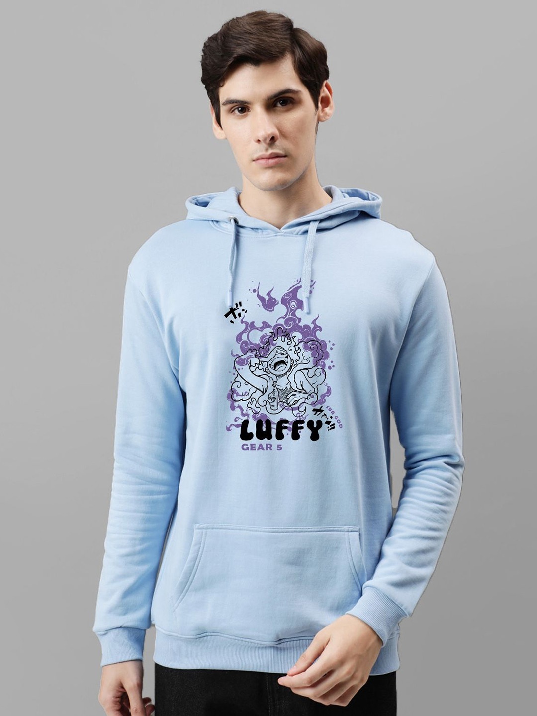 

ADRO Men Printed Hooded Sweatshirt, Blue
