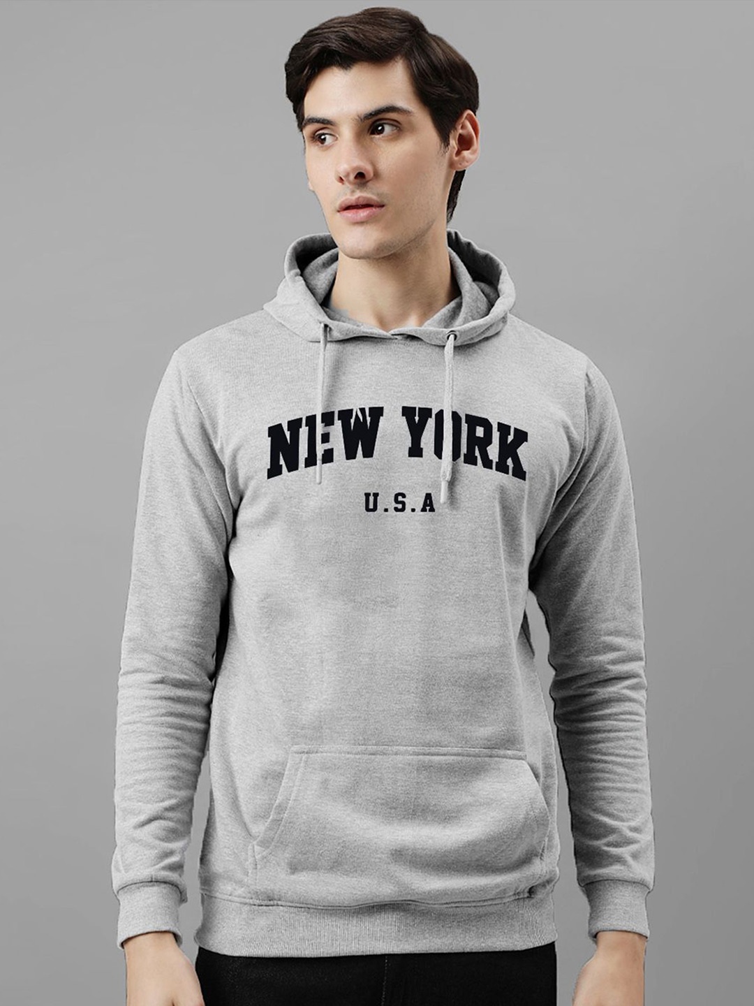 

ADRO Men Printed Hooded Pullover Sweatshirt, Grey