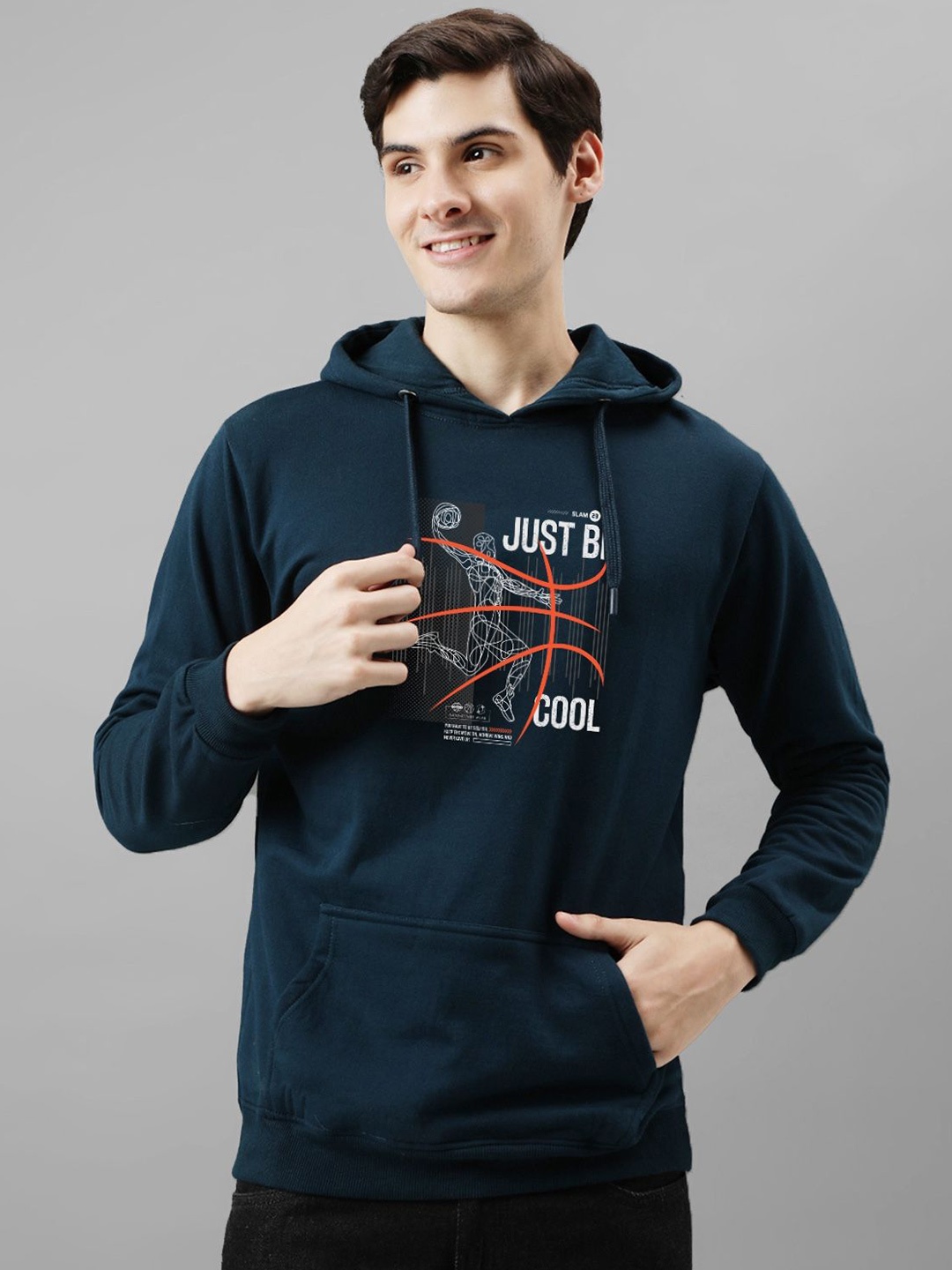 

ADRO Men Printed Hooded Pullover Sweatshirt, Teal
