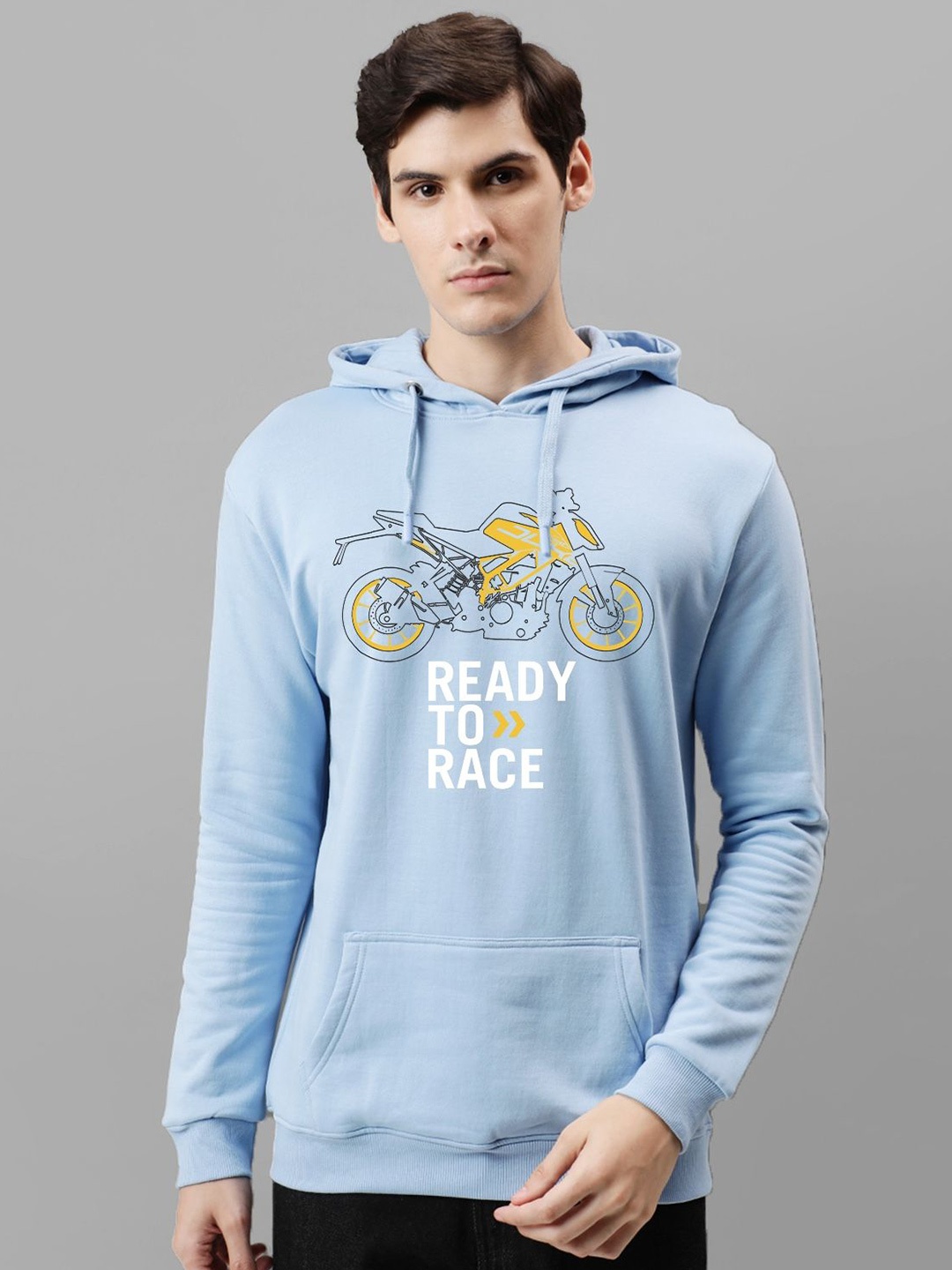 

ADRO Men Graphic Printed Hooded Sweatshirt, Blue