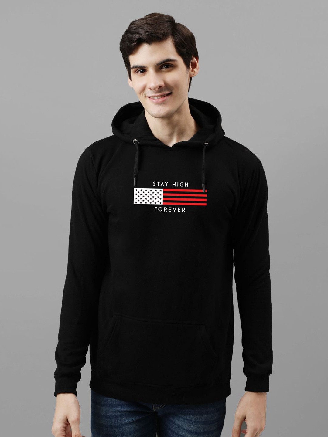 

ADRO Men Printed Hooded Sweatshirt, Black