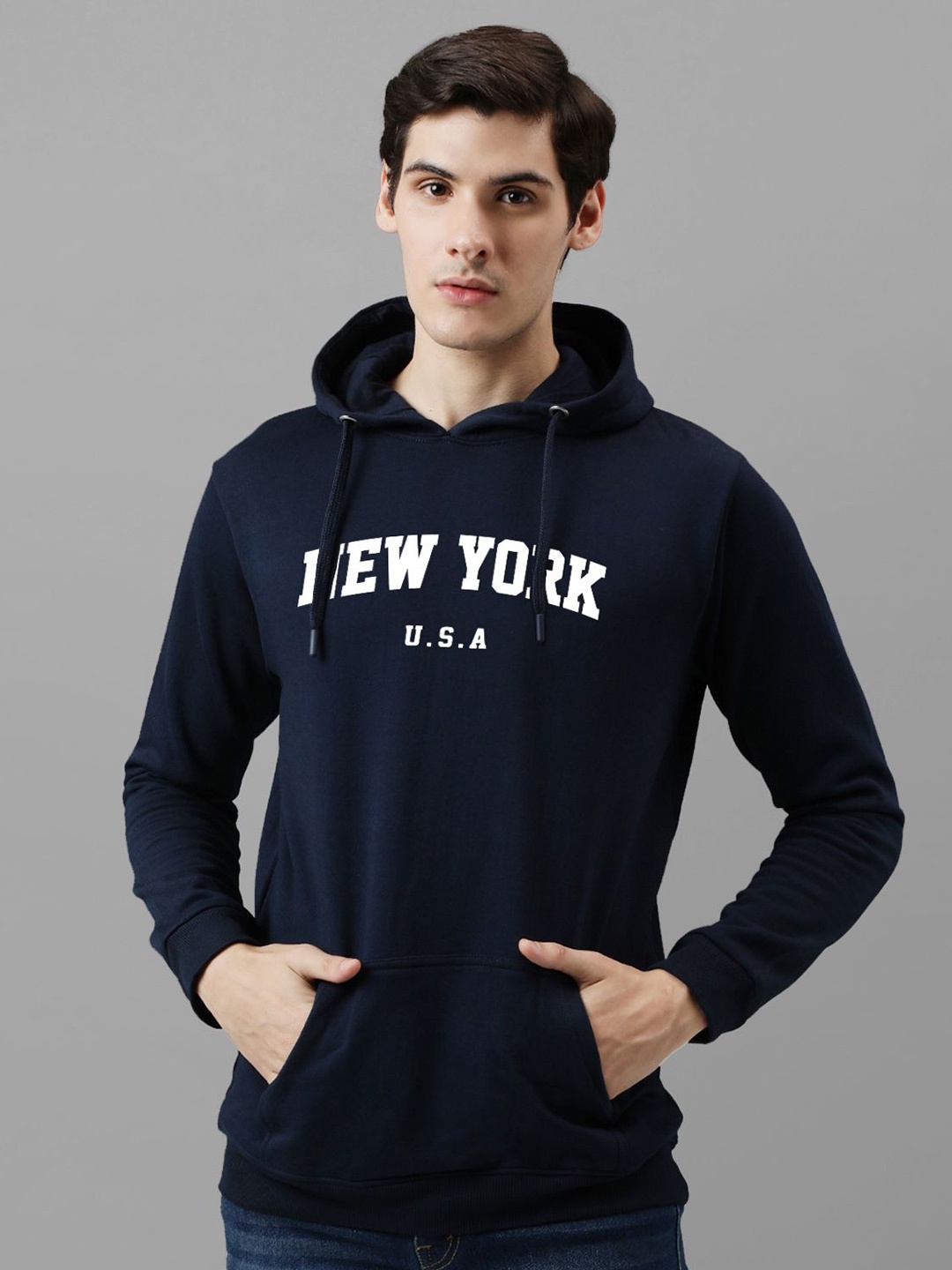 

ADRO Men Printed Hooded Sweatshirt, Navy blue