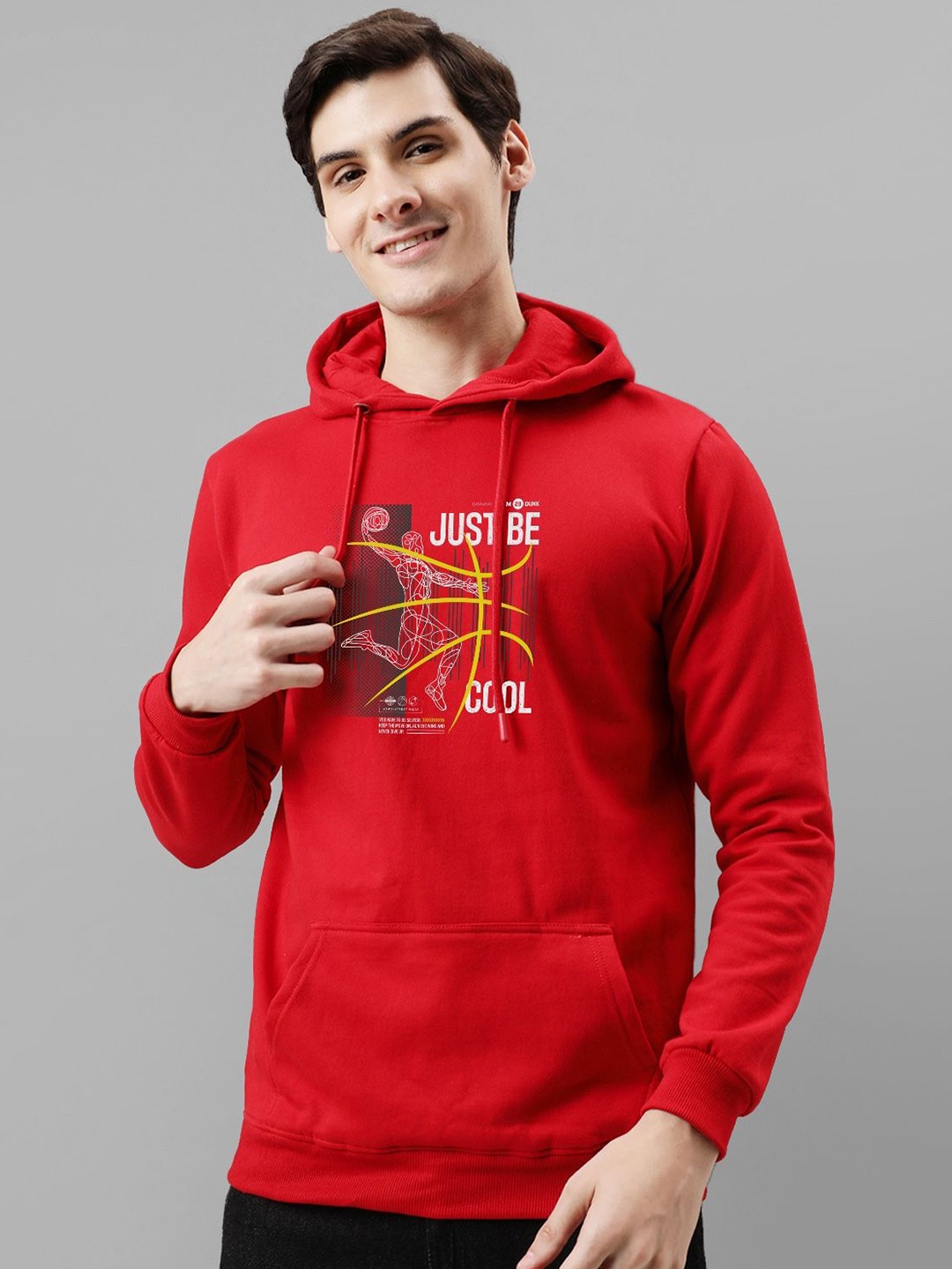 

ADRO Men Printed Hooded Pullover Sweatshirt, Red