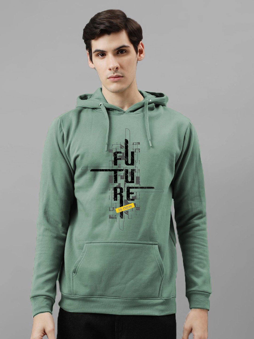 

ADRO Men Printed Hooded Pullover Sweatshirt, Sea green
