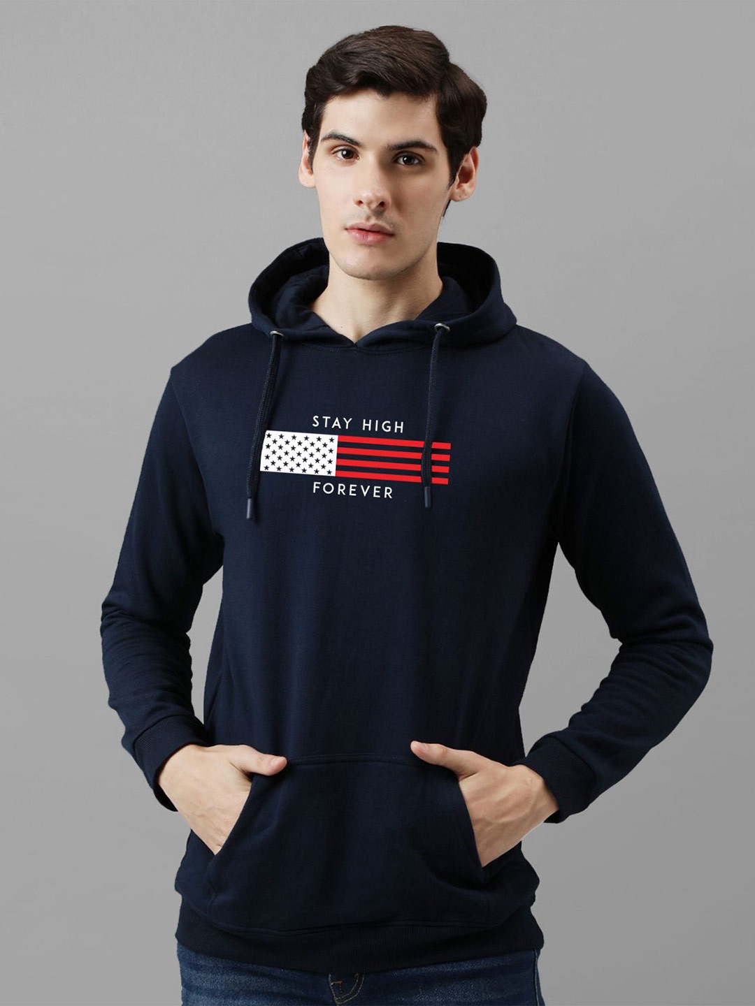 

ADRO Men Printed Hooded Sweatshirt, Navy blue