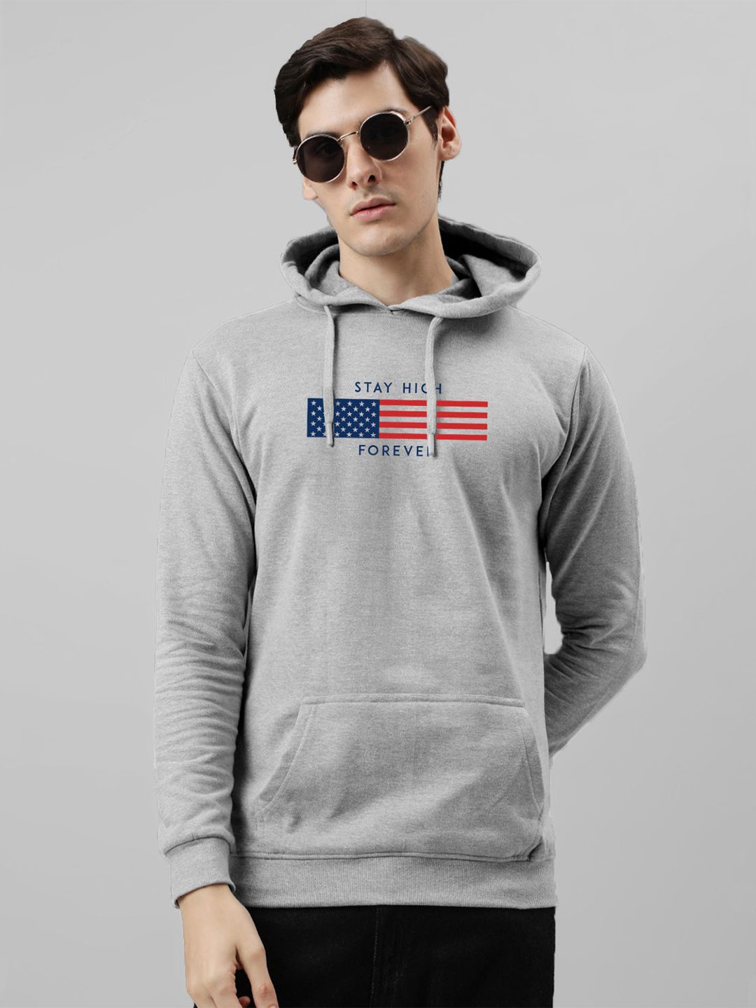 

ADRO Men Printed Hooded Pullover Sweatshirt, Grey