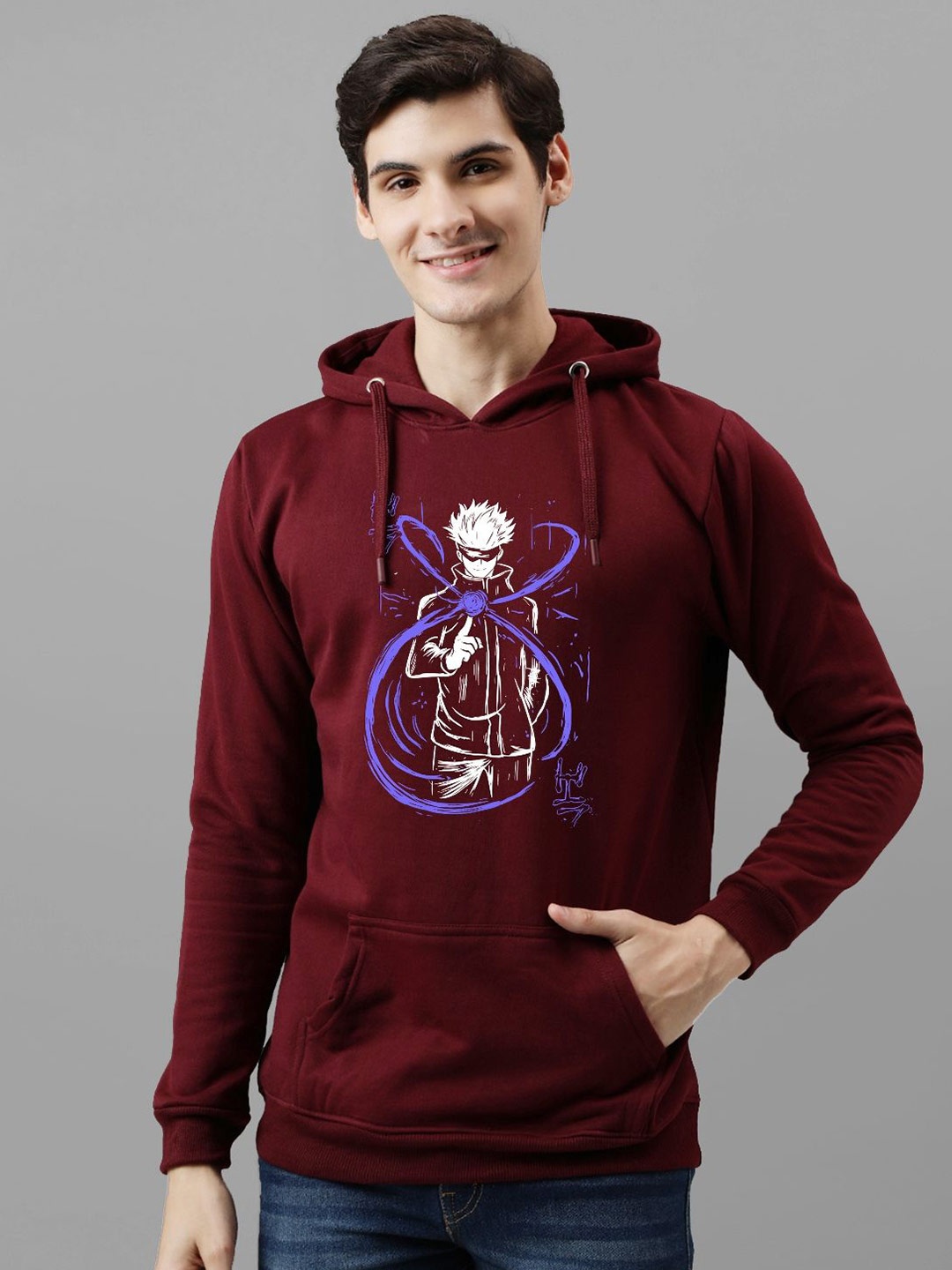 

ADRO Men Printed Hooded Pullover Sweatshirt, Maroon