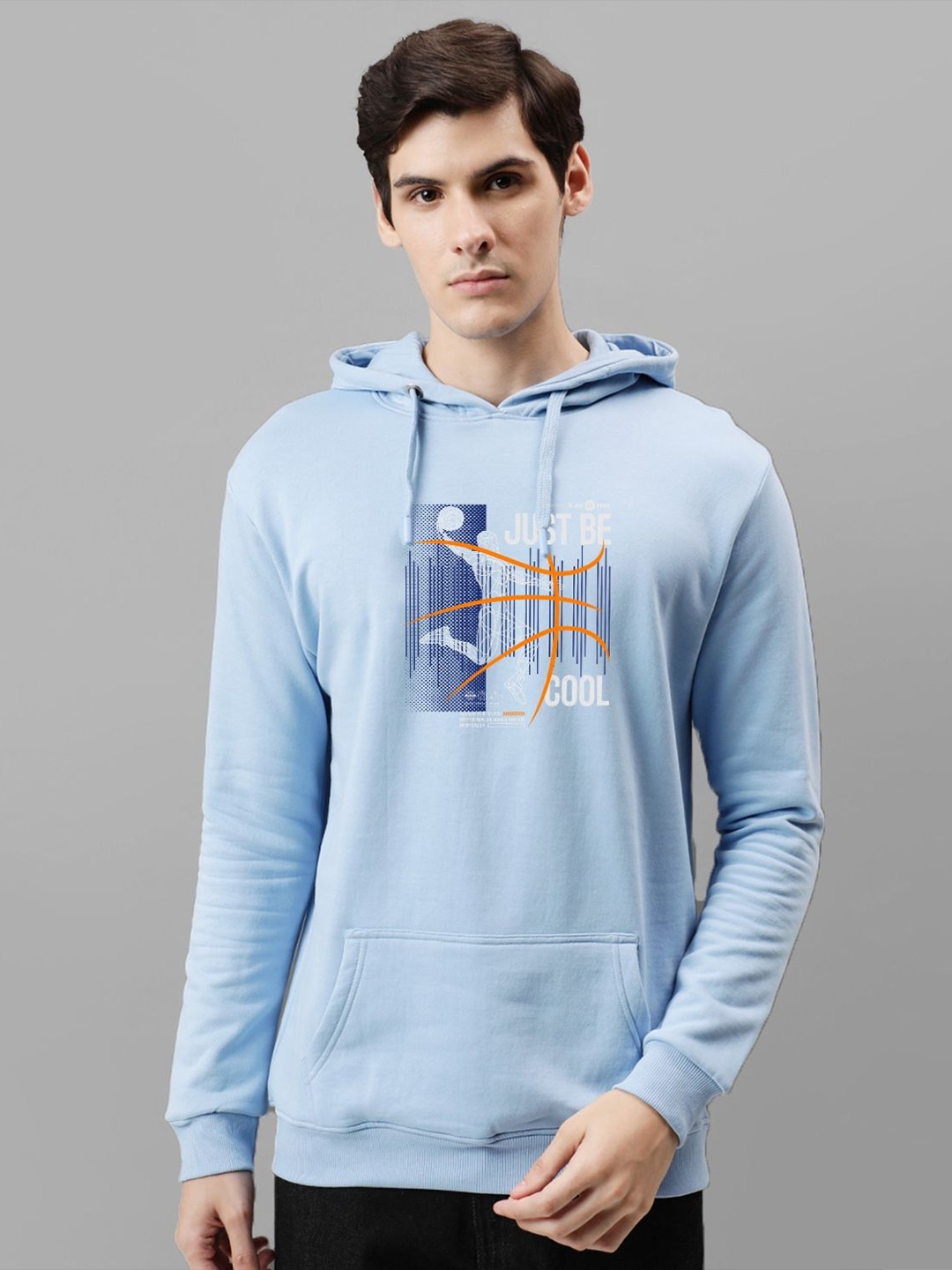 

ADRO Men Printed Hooded Sweatshirt, Blue