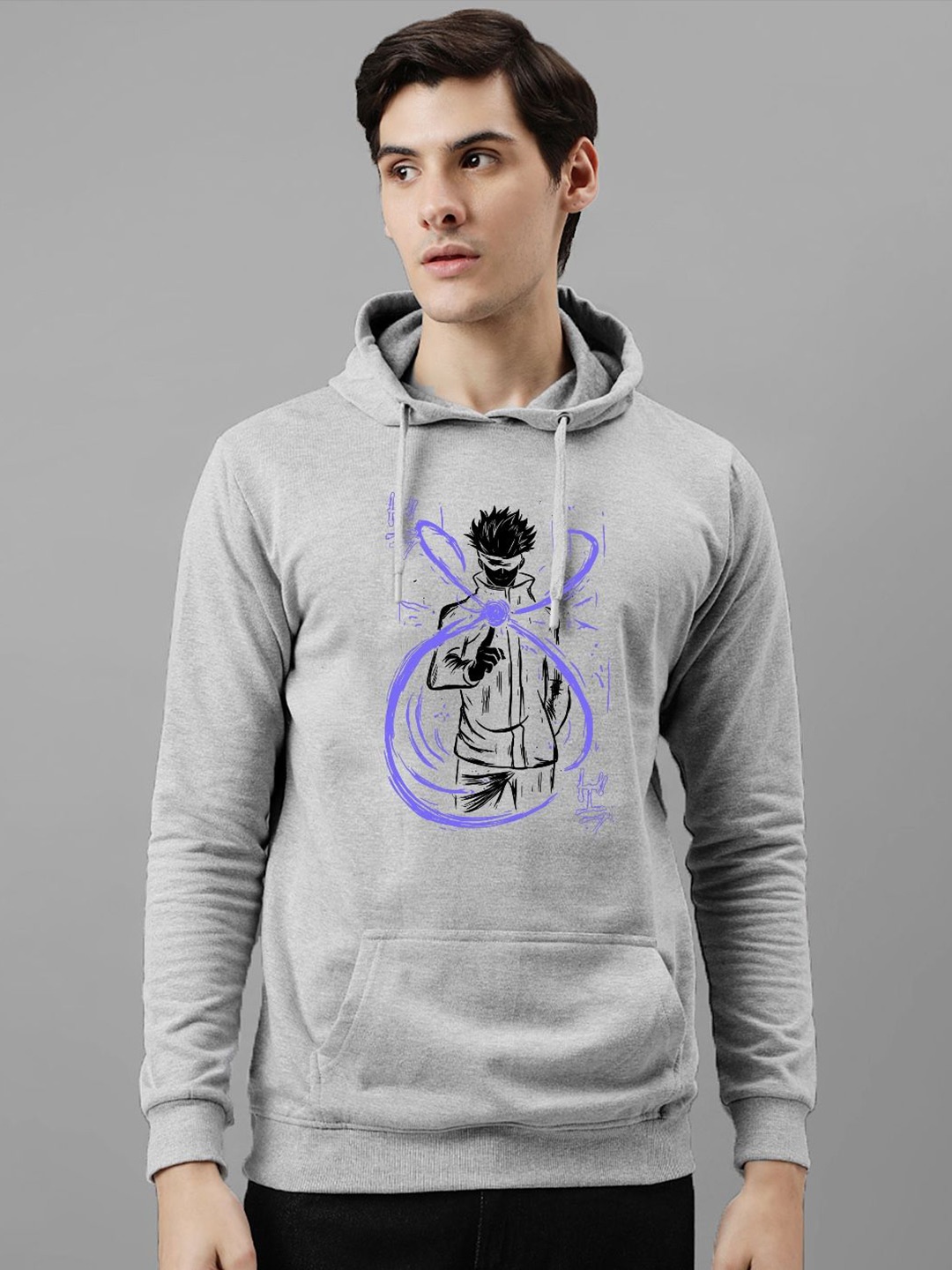 

ADRO Men Printed Hooded Sweatshirt, Grey