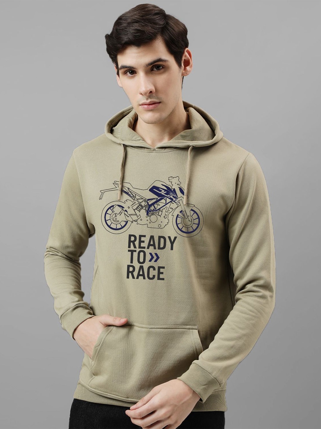

ADRO Men Printed Hooded Pullover Sweatshirt, Beige