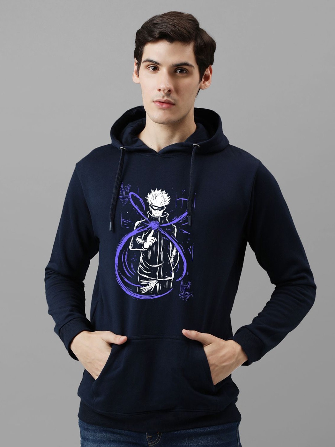 

ADRO Men Graphic Printed Hooded Sweatshirt, Navy blue