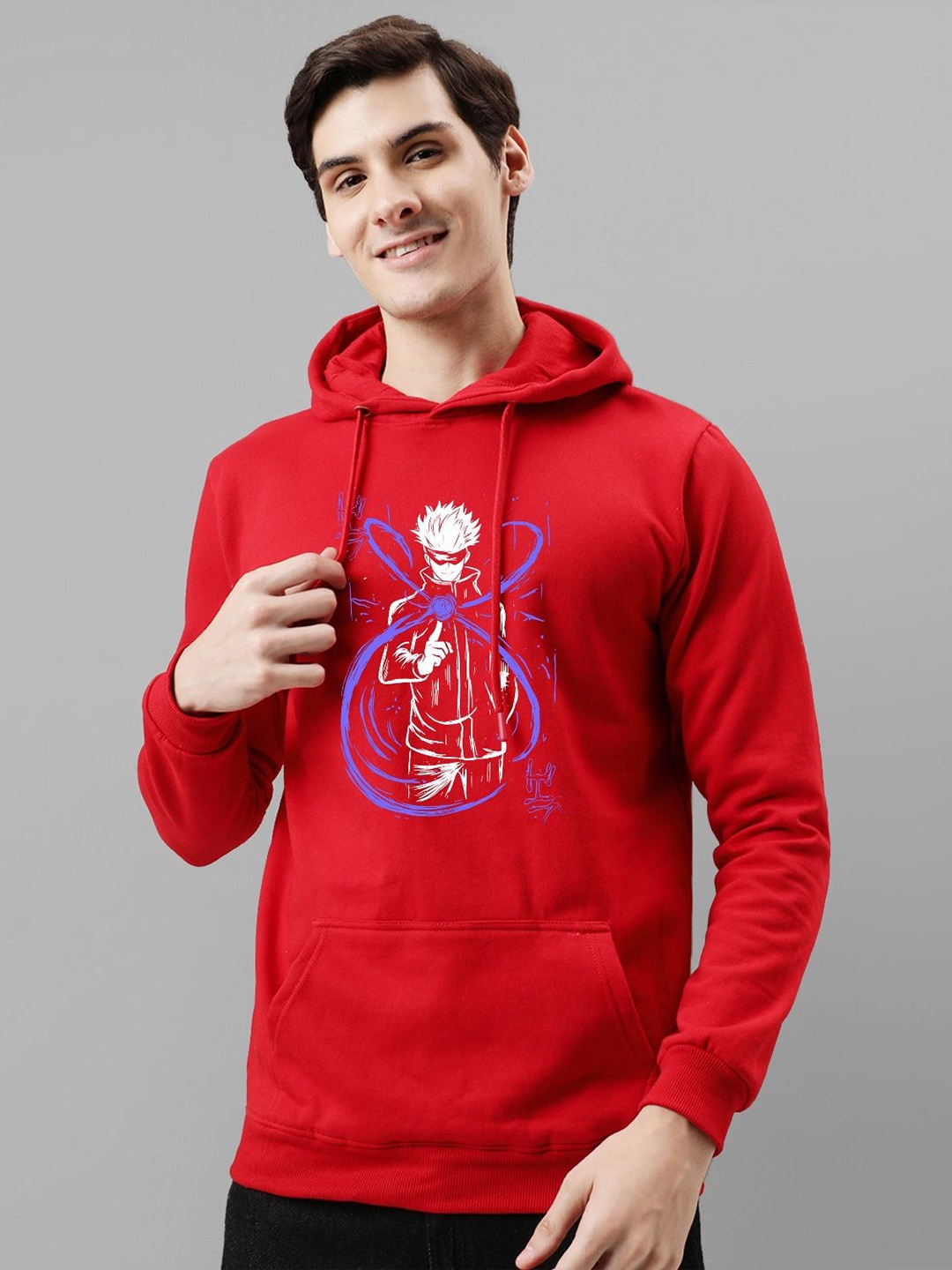 

ADRO Men Printed Hooded Pullover Sweatshirt, Red