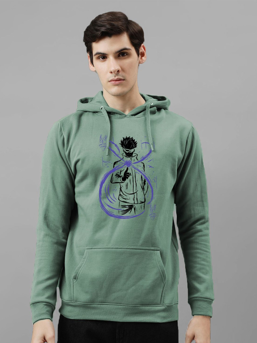 

ADRO Men Printed Hooded Sweatshirt, Sea green