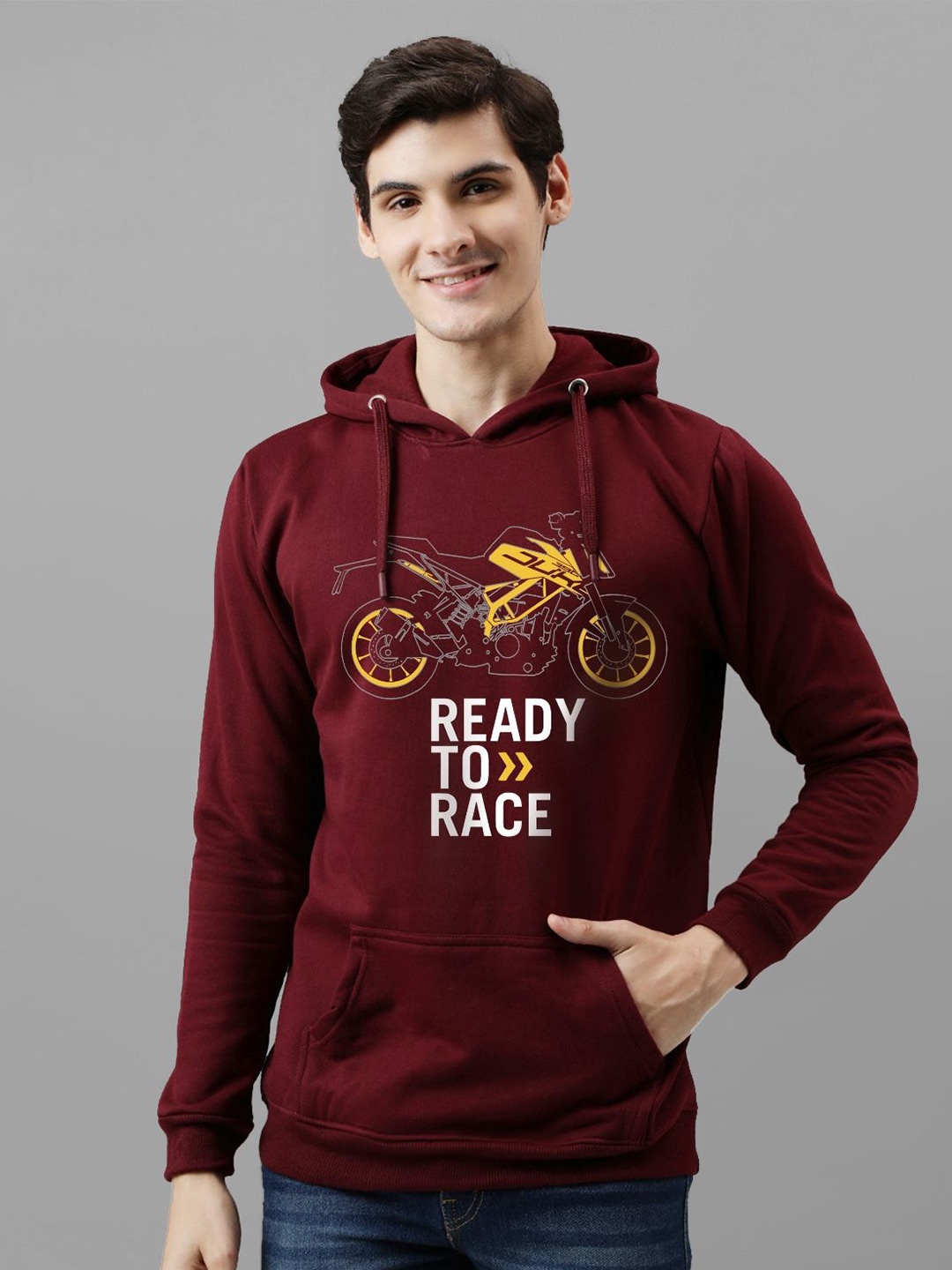 

ADRO Men Printed Hooded Sweatshirt, Brown