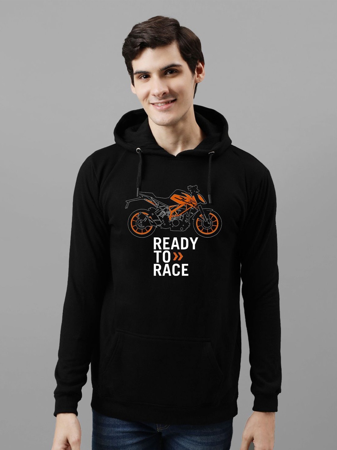 

ADRO Men Printed Hooded Sweatshirt, Black