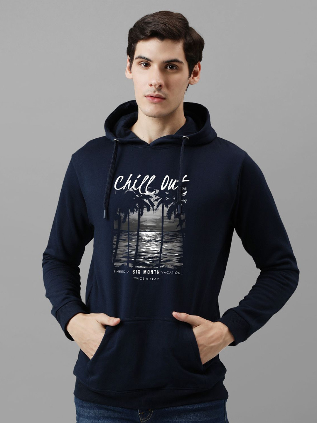 

ADRO Men Printed Hooded Sweatshirt, Navy blue