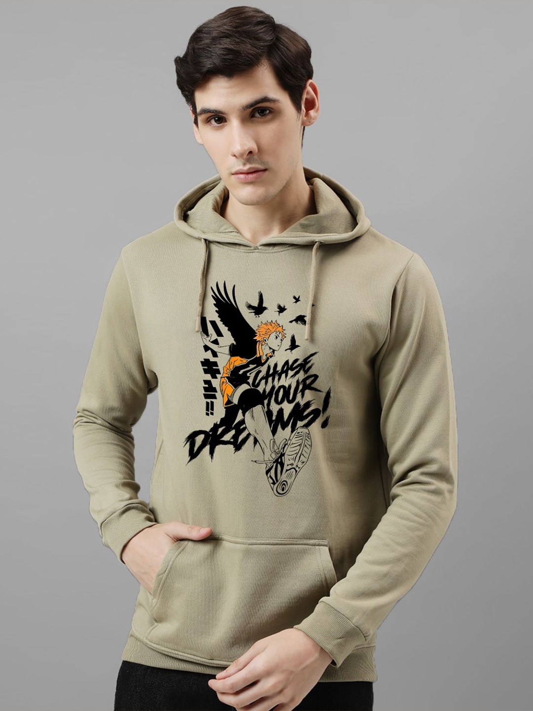 

ADRO Men Printed Hooded Sweatshirt, Beige