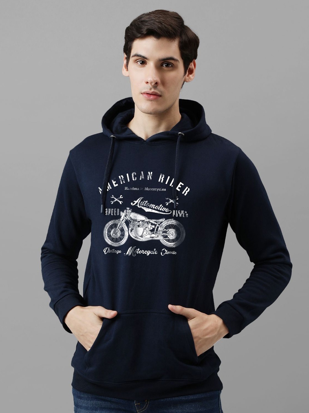 

ADRO Men Printed Hooded Sweatshirt, Navy blue